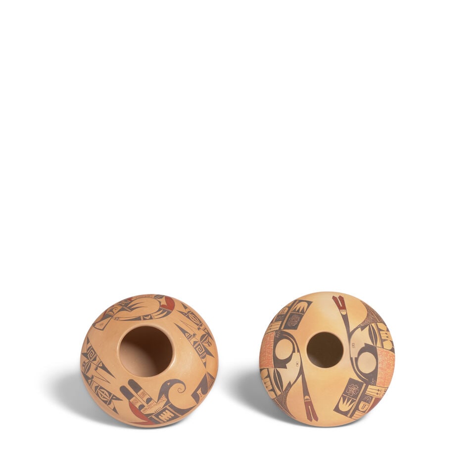 Two Dextra Quotskuyva Nampeyo petite polychrome avian motif jars - 3