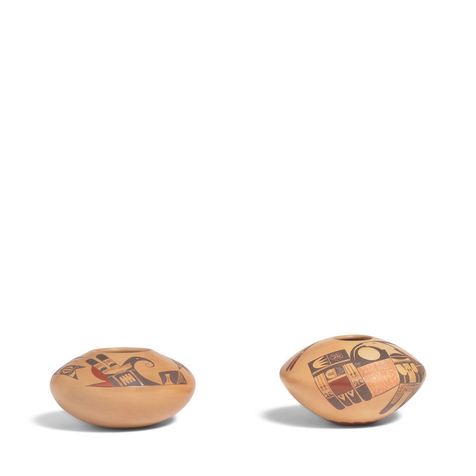 Two Dextra Quotskuyva Nampeyo petite polychrome avian motif jars - 4