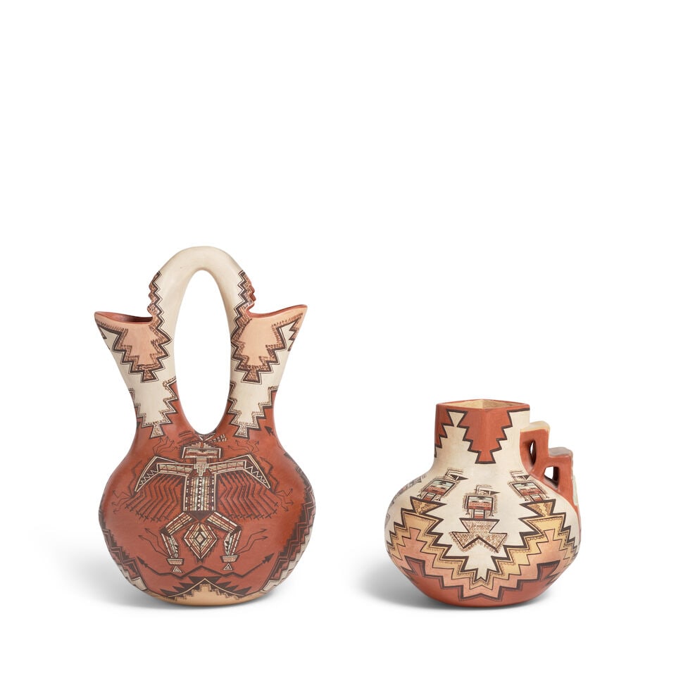 Two Lucy Leuppe McKelvey polychrome pottery vessels - 2