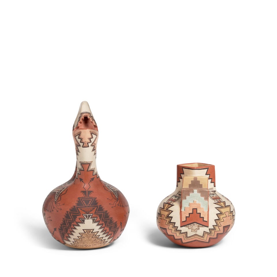Two Lucy Leuppe McKelvey polychrome pottery vessels - 3