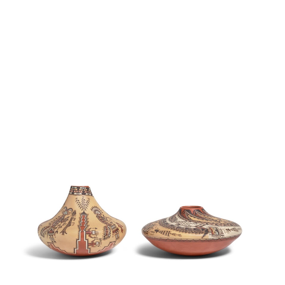 Two Lucy Leuppe McKelvey polychrome pottery vessels - 2