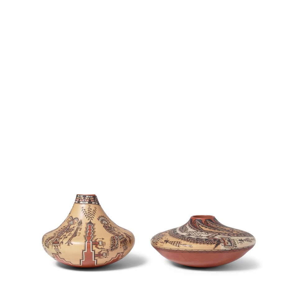 Two Lucy Leuppe McKelvey polychrome pottery vessels - 3