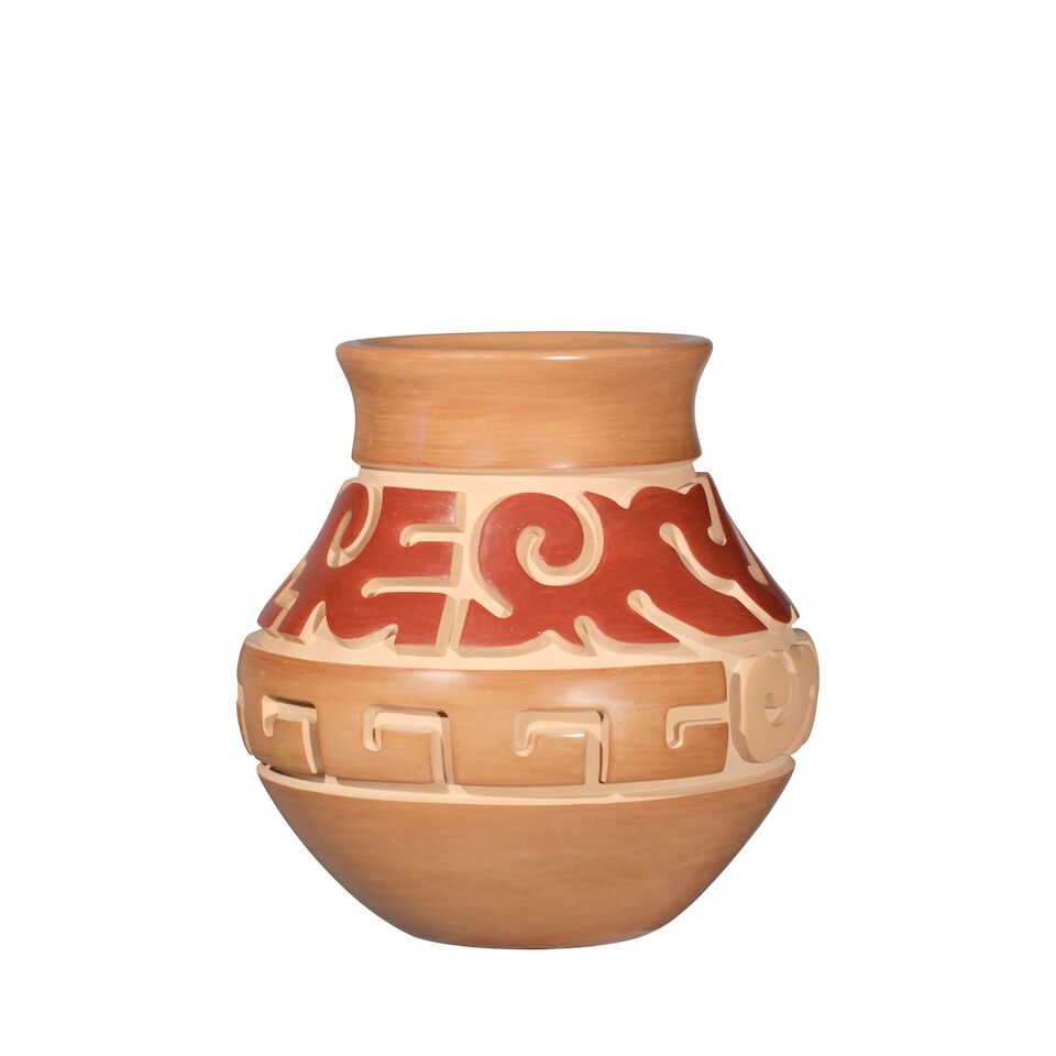 A Nathan Youngblood carved buff and redware vase - 2