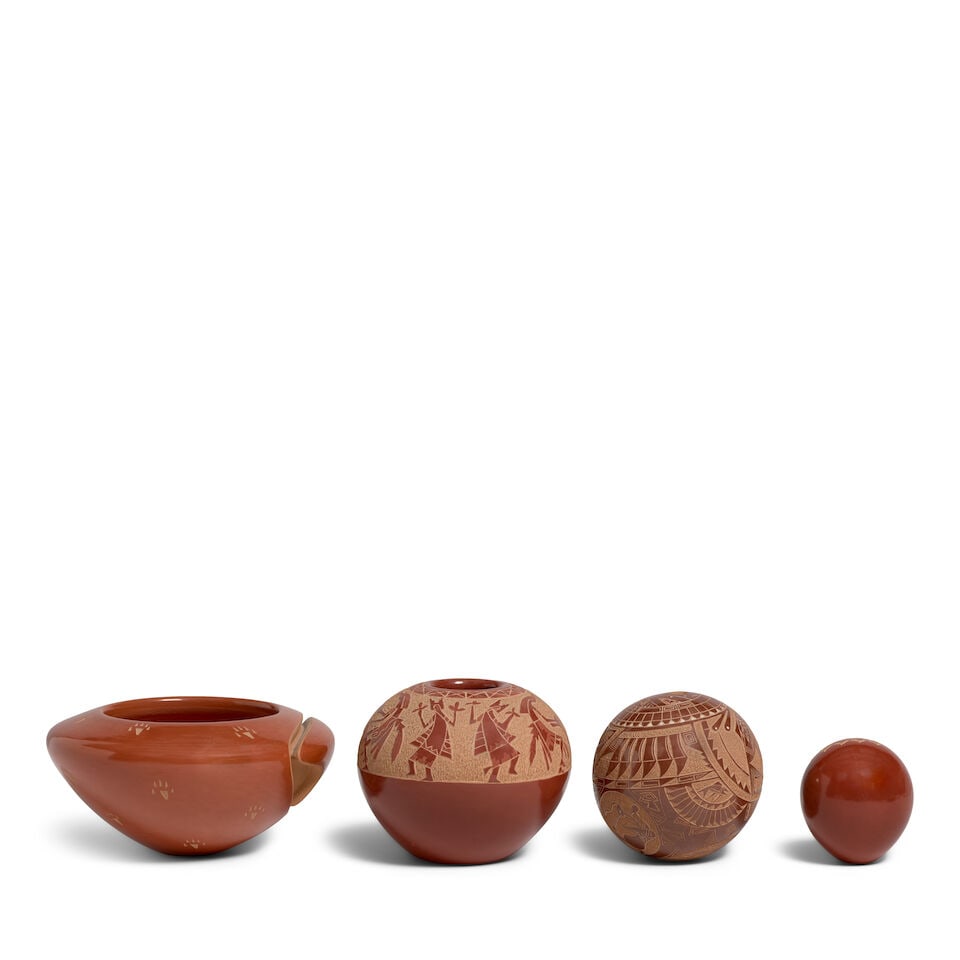 Four Santa Clara petite sgraffito redware vessels - 2