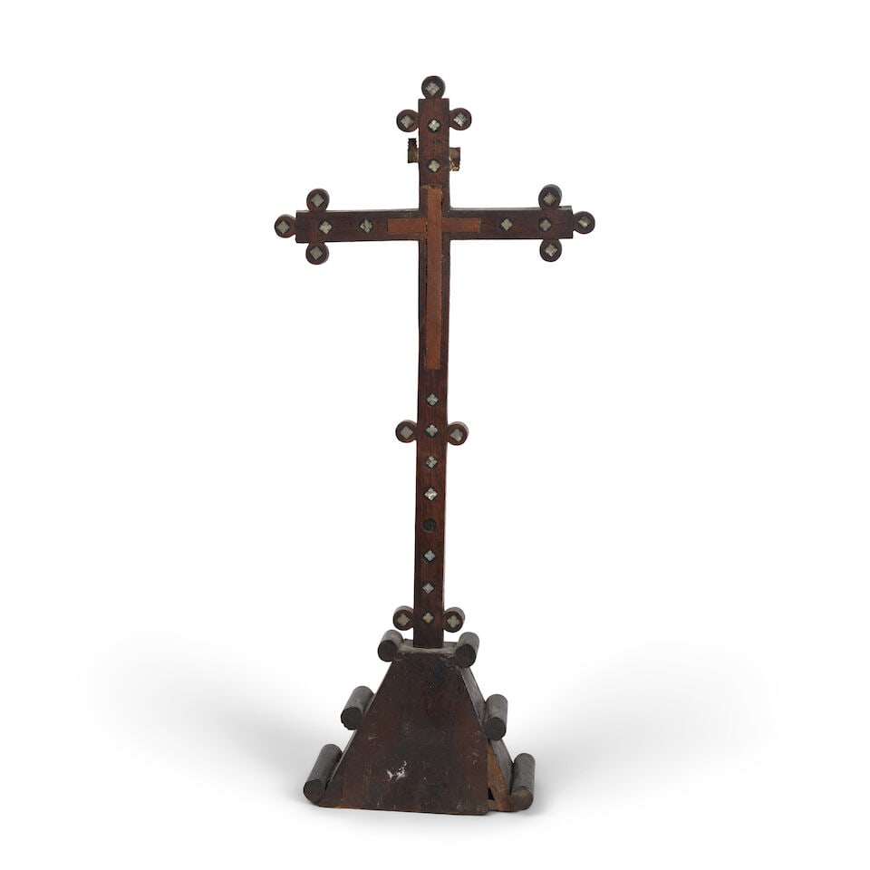 Crucifix de Jérusalem en bois d'olivier recouvert de nacre et d'os, Palestine, XVIIIèm... - 2