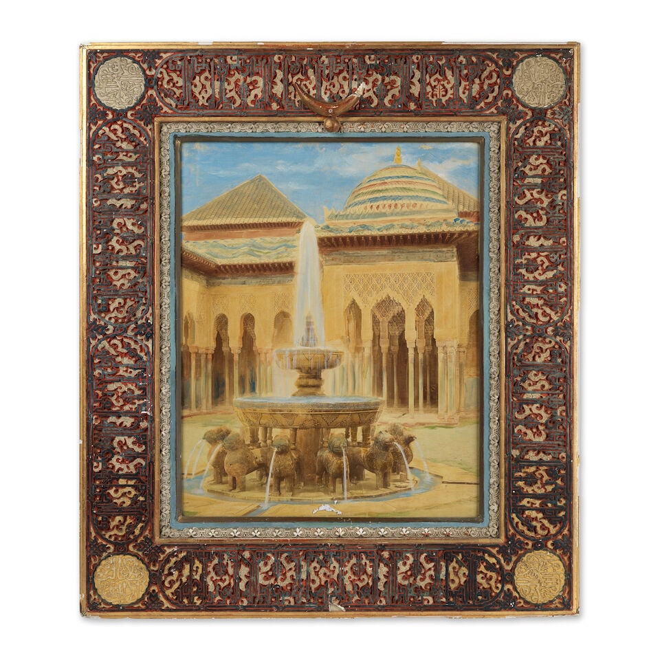 Importante photographie peinte représentant la Cour des Lions, l'Alhambra dans un cadre n&#... - 2