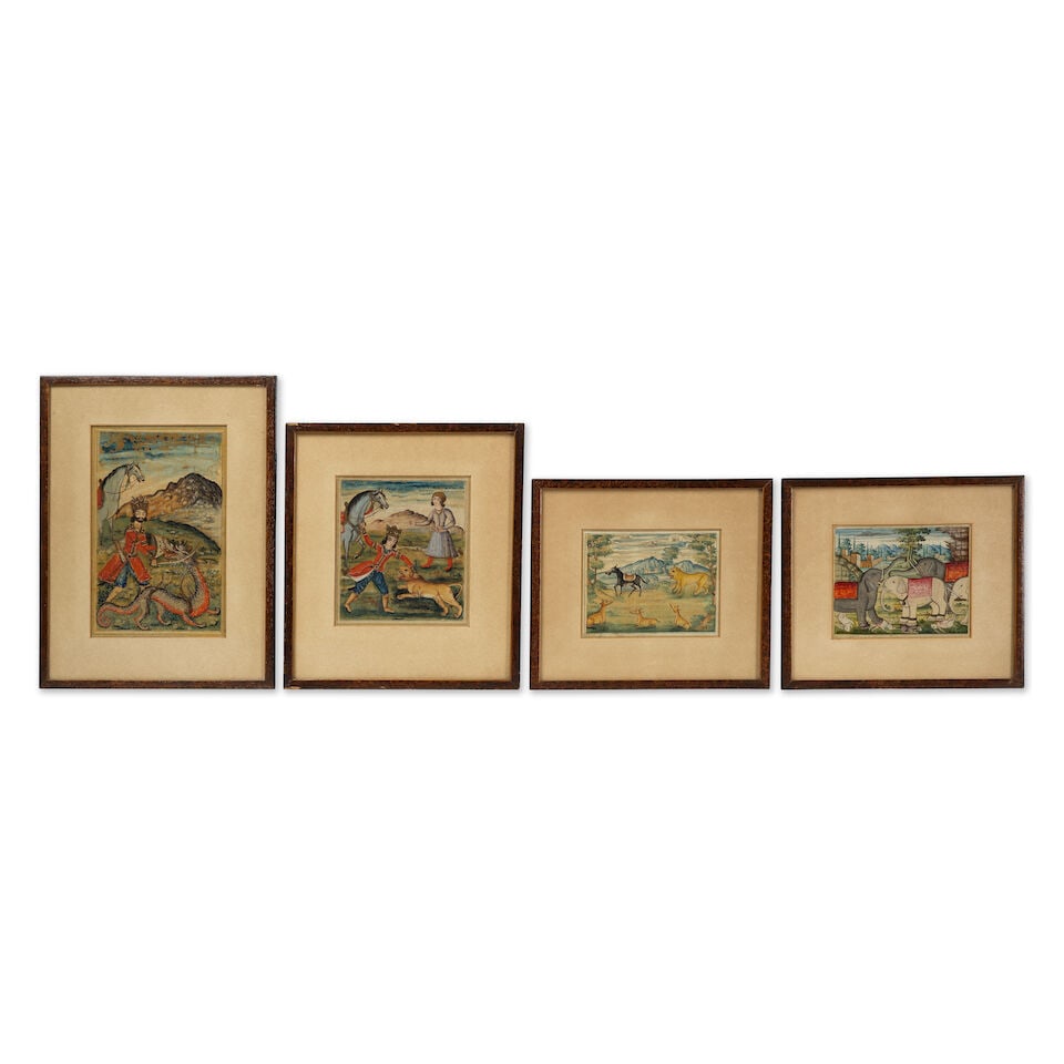 Ensemble de quatre peintures représentant un héros en train de tuer un dragon et des s... - 2