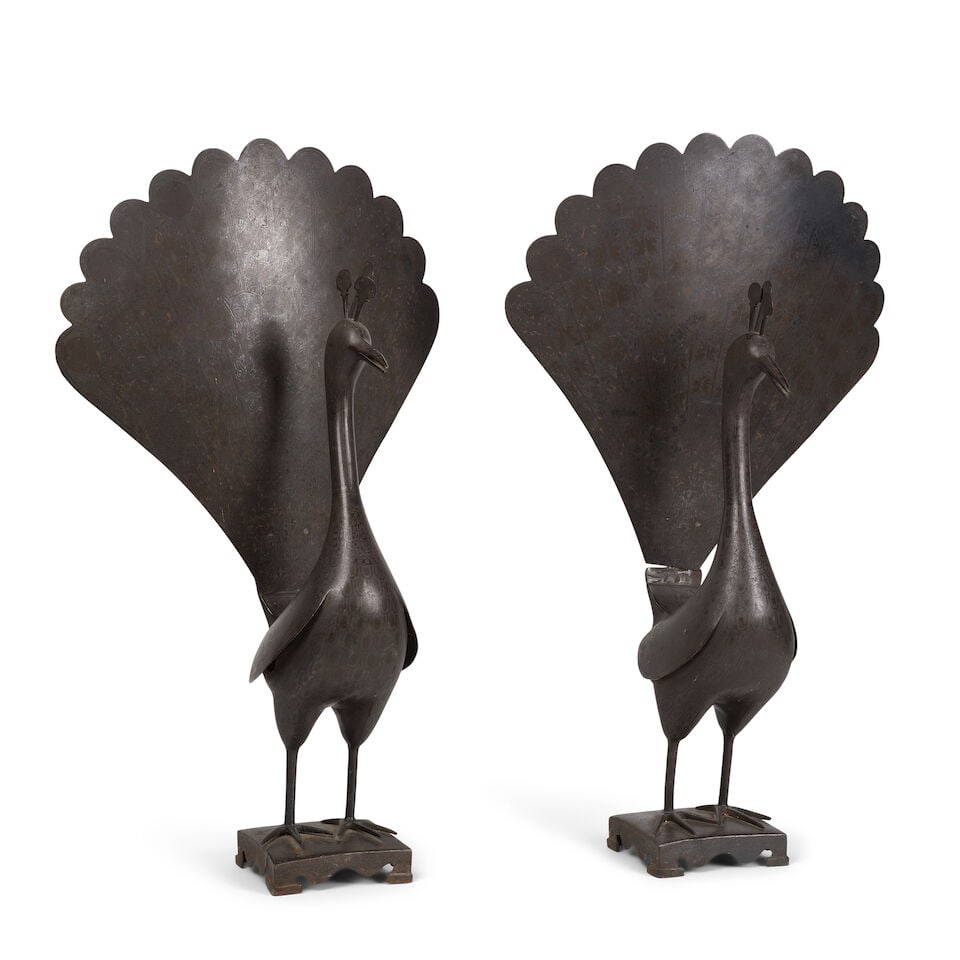 Ensemble de deux paons en acier Qadjar, Perse, XIXème siècleTwo Qajar steel peacocks P... - 2