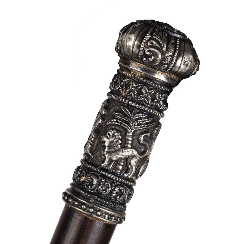Canne montée en argent repoussé, Inde, XIXème siècleA repoussé silver-m... - 2