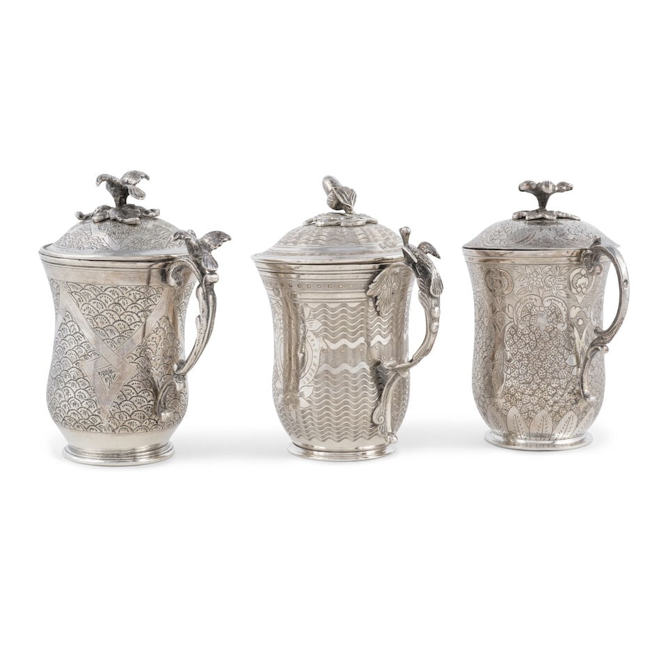 Ensemble de cinq coupes ottomanes en argent (sahlep) et un brûleur d'encens, Turquie ou ... - 2