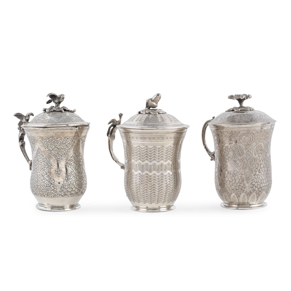 Ensemble de cinq coupes ottomanes en argent (sahlep) et un brûleur d'encens, Turquie ou ... - 3