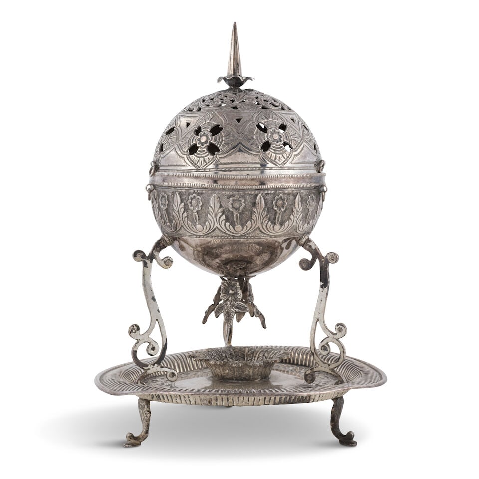Ensemble de cinq coupes ottomanes en argent (sahlep) et un brûleur d'encens, Turquie ou ... - 5