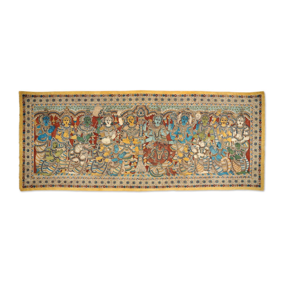 Important panneau kalamkari représentant les incarnations de Vishnu (Dashavatara), Sud de l... (1 of 2)