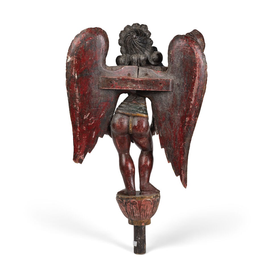 Figure indo-portuguaise en bois peint représentant un ange, Goa, XIXème siècle A... - 2