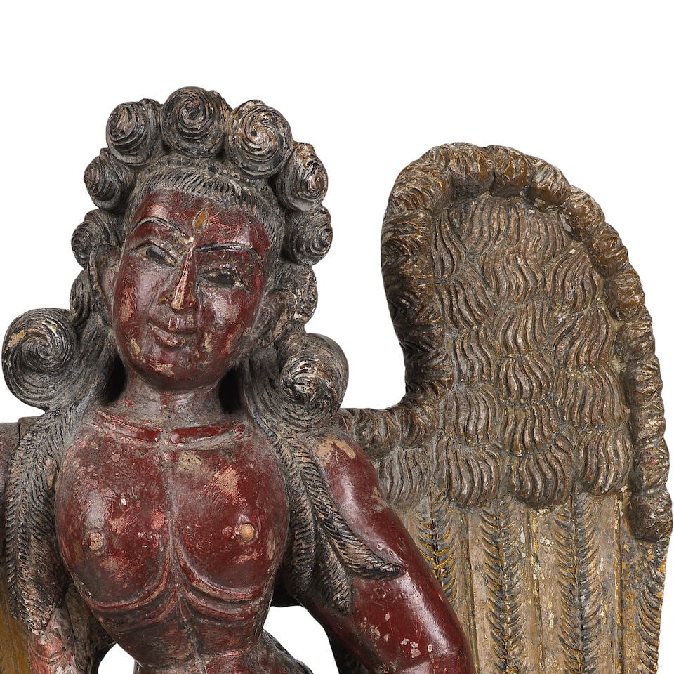 Figure indo-portuguaise en bois peint représentant un ange, Goa, XIXème siècle A... - 3