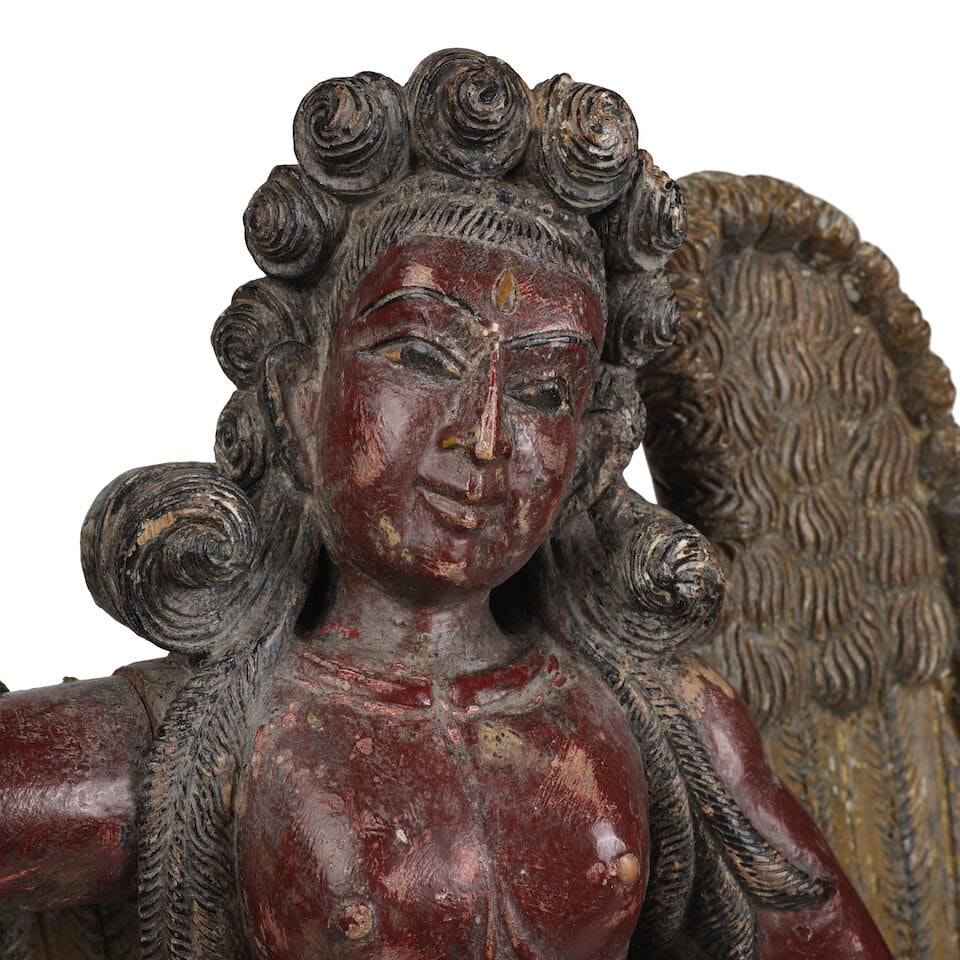 Figure indo-portuguaise en bois peint représentant un ange, Goa, XIXème siècle A... - 4