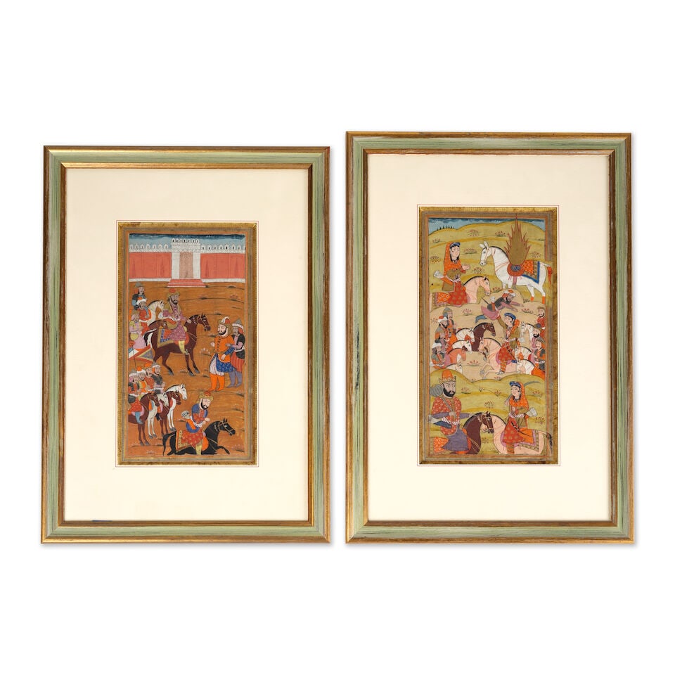 Deux pages illustrées provenant d'un manuscrit persan, possiblement Hamleh-ye Heydari, Cach... - 2