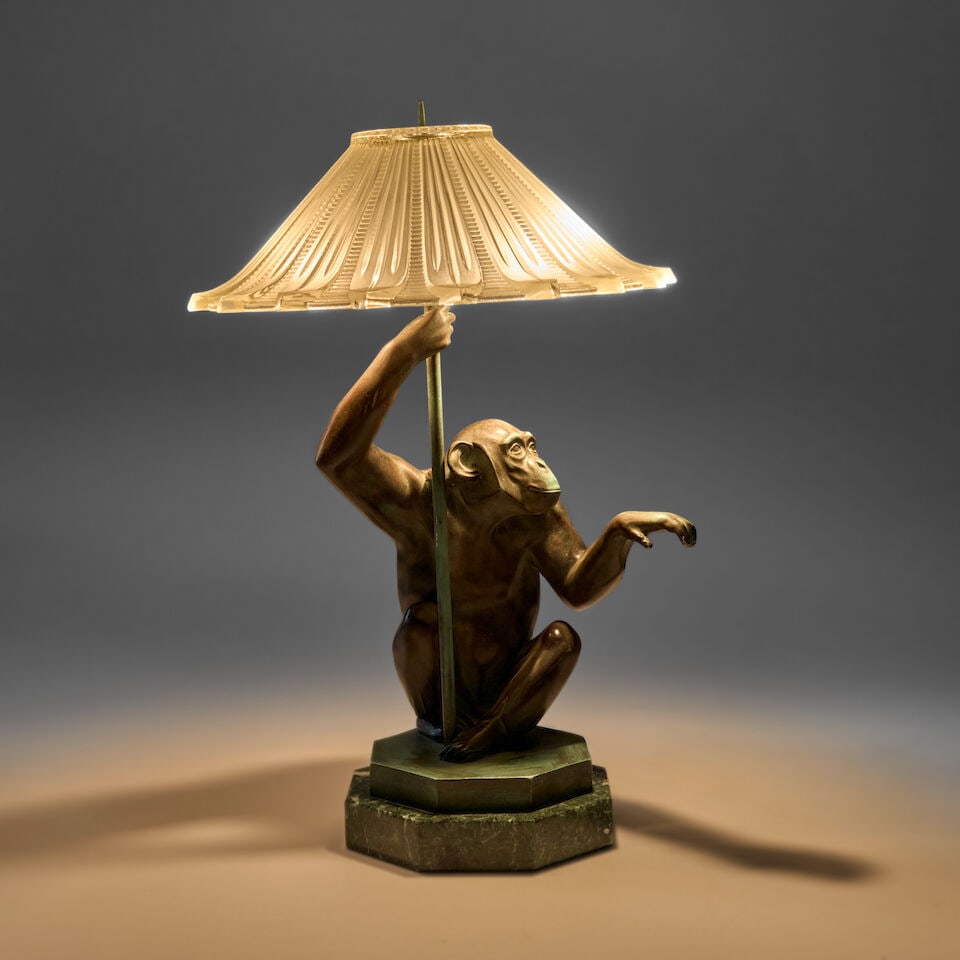 Max Le Verrrier (1891-1973) 'Pluie' Figural Table Lamp, - 5