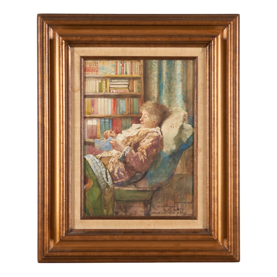 Henry Justice Ford (British, 1860-1941) Knitting in Her Chair (framed and behind glass 55.0 x 44... (1 of 3)