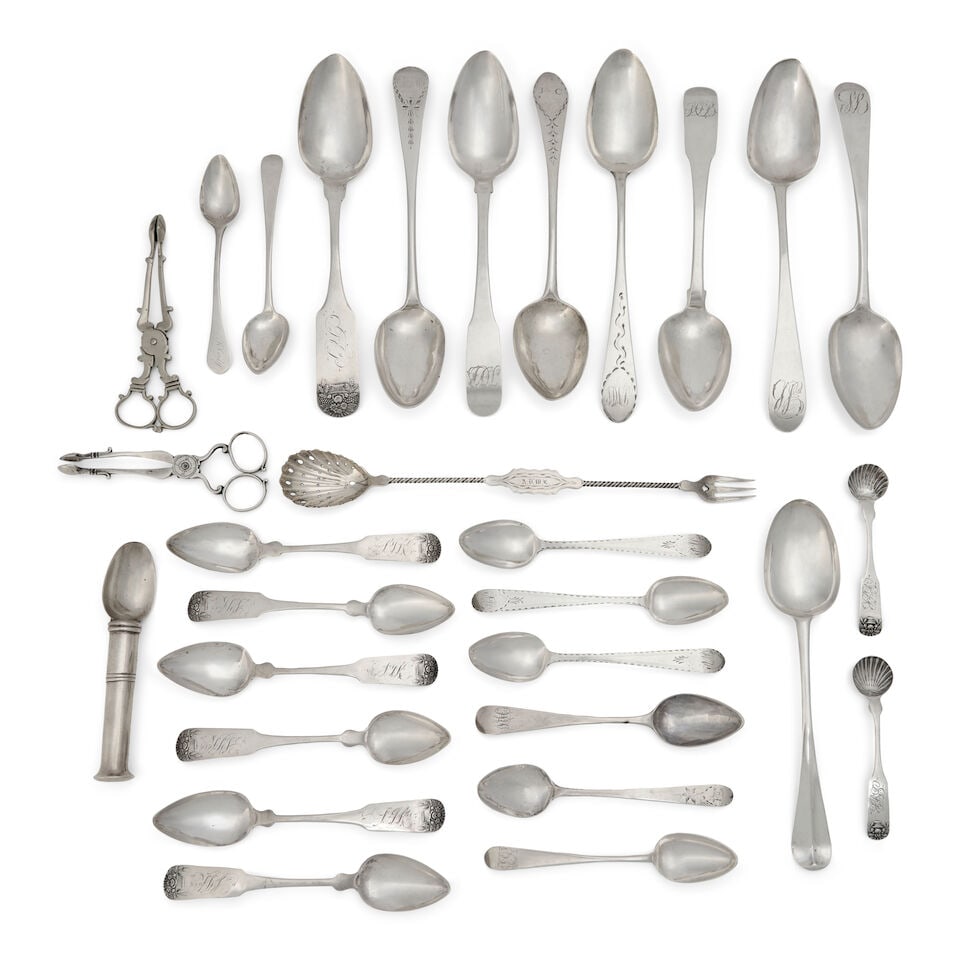 Thirty-six American Coin Silver Items mostly Philadelphia, late 18th and early 19th century (1 of 2)