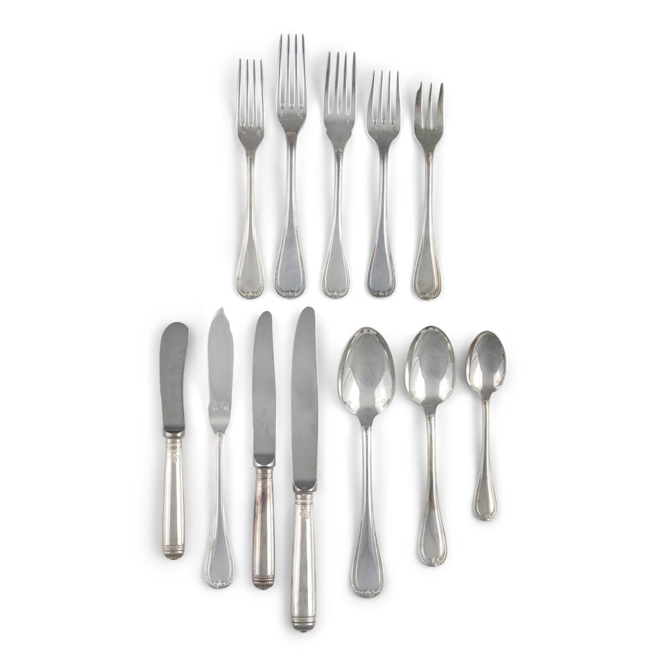 Christofle 'Malmaison' Silverplate Flatware Service with Sterling Silver Serving Pieces, 20th ce... (1 of 2)