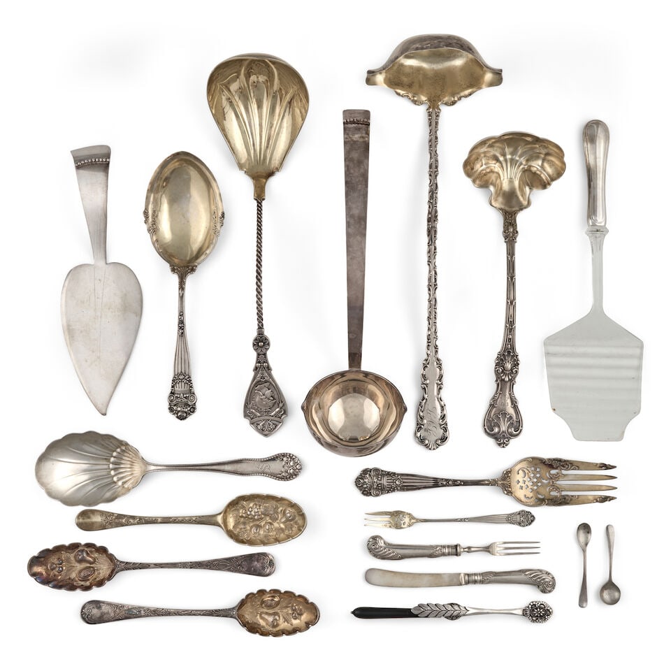 Christofle 'Malmaison' Silverplate Flatware Service with Sterling Silver Serving Pieces, 20th ce... - 2