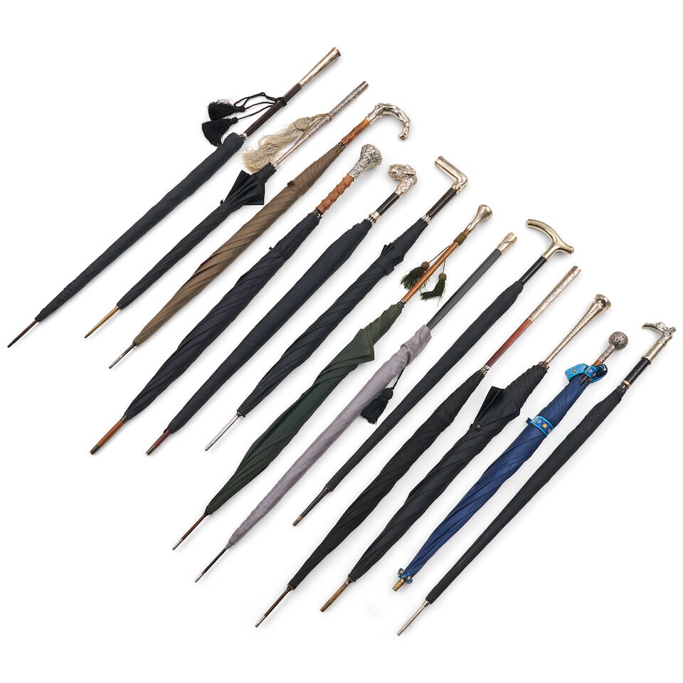 Thirteen Metal and Sterling Silver-mounted Handle Umbrellas, 20th century, - 2