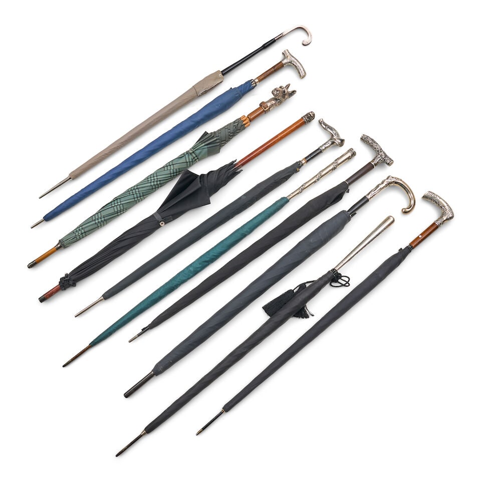 Ten Metal and Sterling Silver-mounted Handle Umbrellas, 20th century, - 2