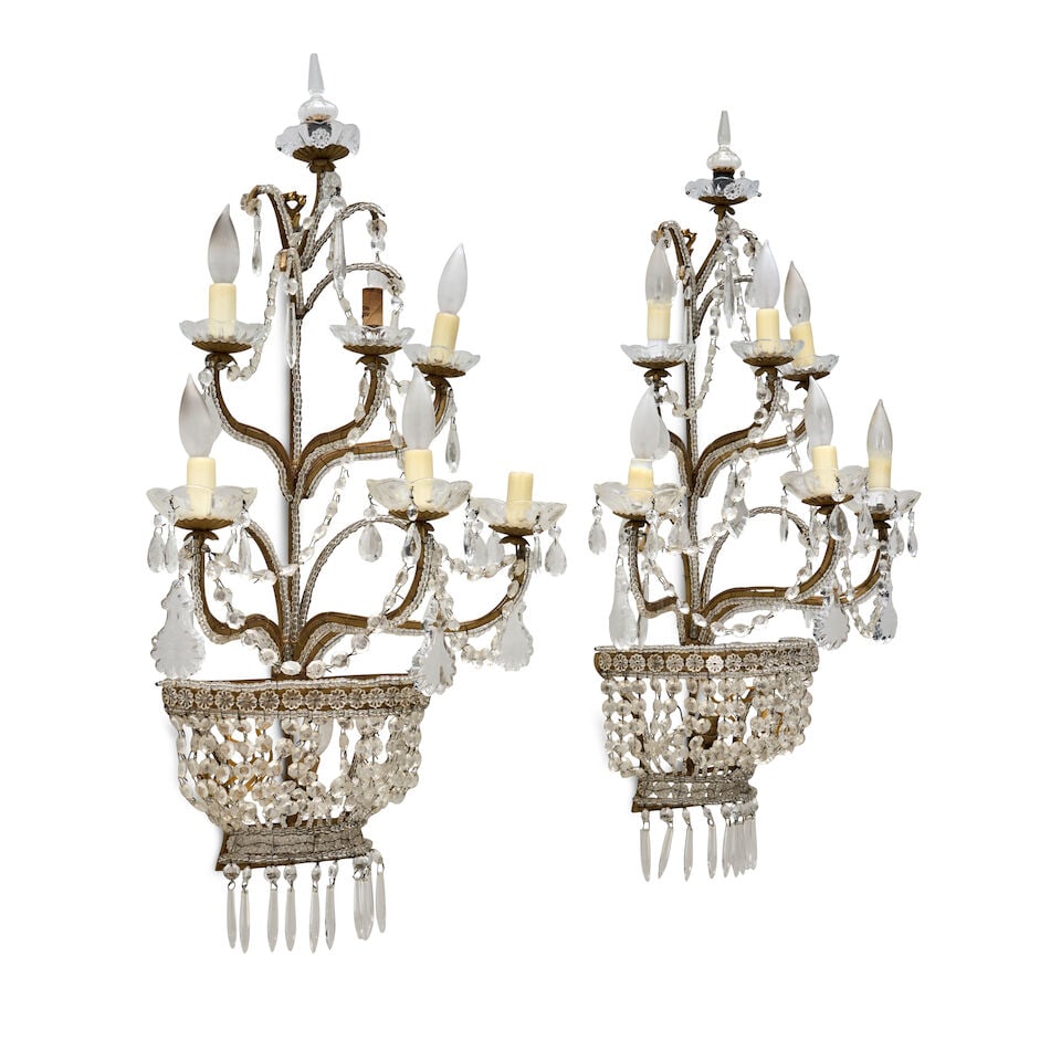 Pair Of Baguès-style Beaded-glass And Gilt-metal Six-branch Wall Lights, 20th century, - 2
