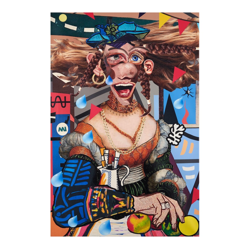 Allison Zuckerman (born 1990); The First Royal Portrait;: Allison Zuckerman (born 1990) The First Royal Portrait, 2017 Archival CMYK inks on canvas, signed in felt-tip pen on the inner canvas stretcher, numbered 8/75 and dated, the full sheet, framed. sheet 