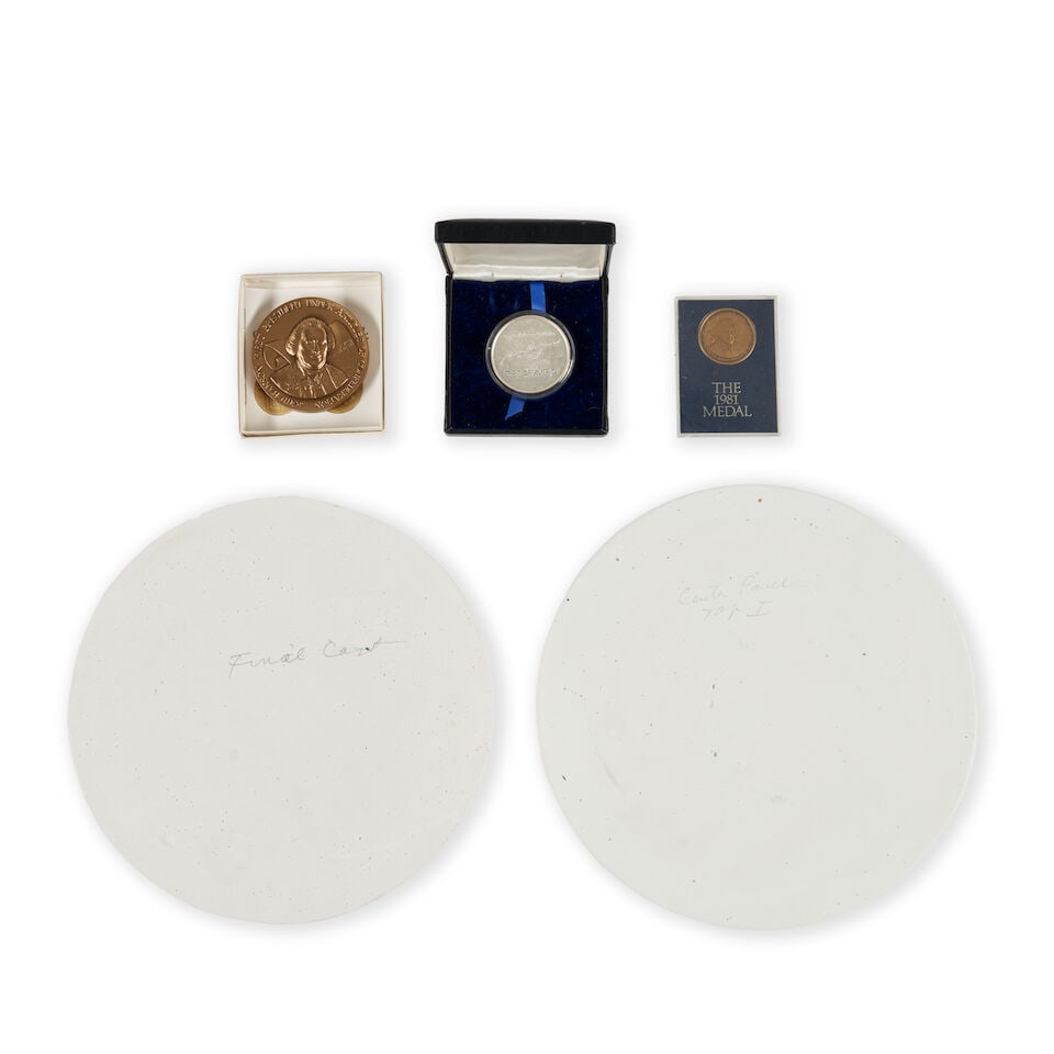 Two Original Galvano Artist's Master Plaster Models and Three Related Medals Mico H. Kaufman (19... - 2