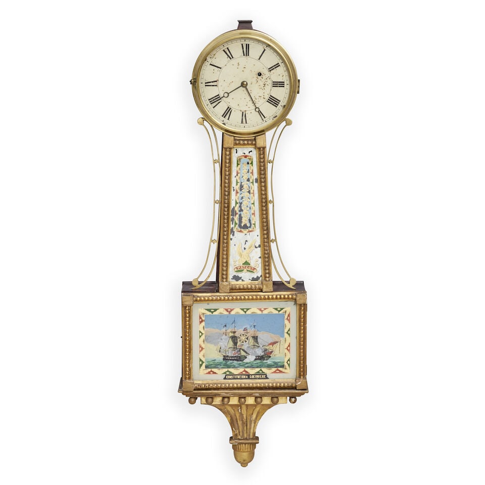 Banjo Clock Depicting Battle of Constitution & Guerriere, America, c. 1825. (1 of 1)