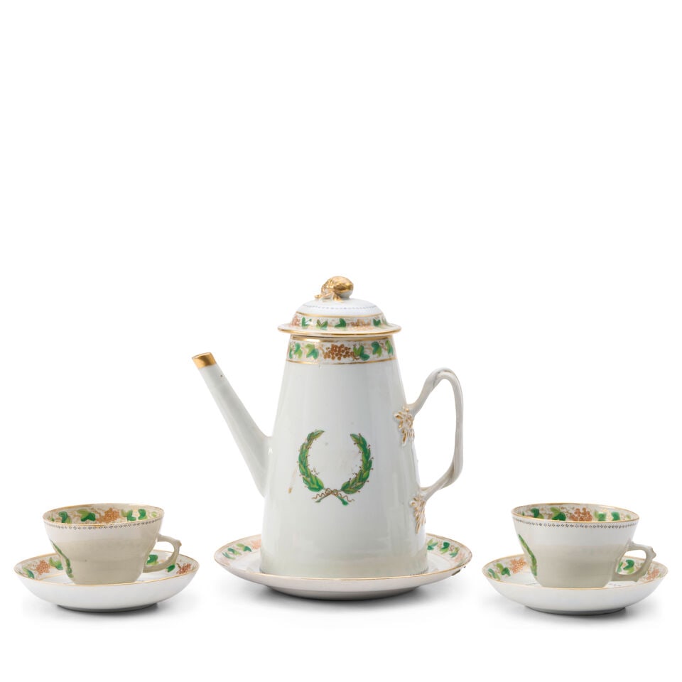 Six-piece Green Grapevine Partial Coffee Service, 19th century, - 2