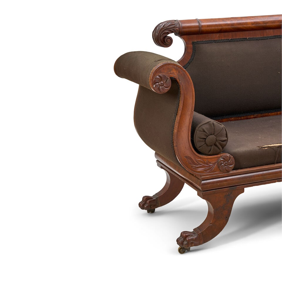 American Classical Carved Mahogany and Mahogany-veneered Sofa, 19th century, - 2