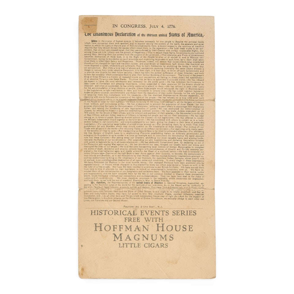 Declaration of Independence Tobacco Tri-fold Card, from the Historical Events series (T70), for ... - 2
