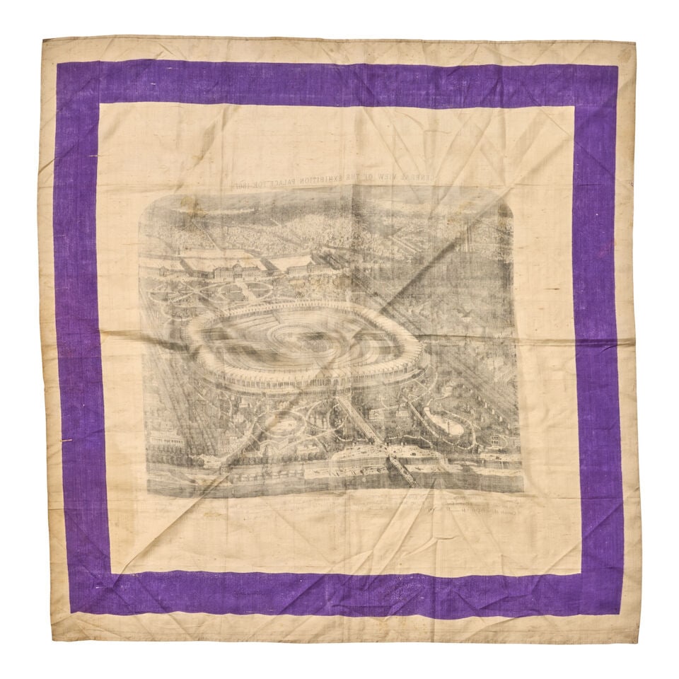1867 Paris Universal Exposition Souvenir Handkerchief, France, 1867, - 2