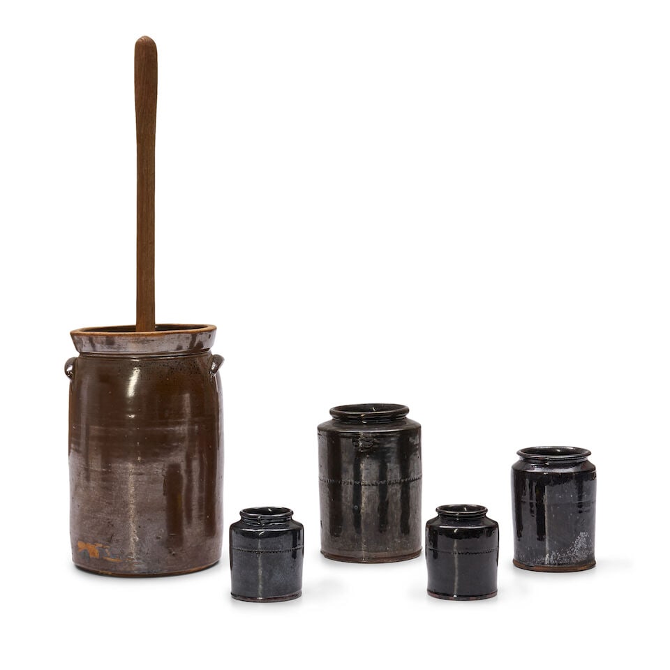 Four Manganese-glazed Redware Jars and a Copper Luster Churn, Maryland, Pennsylvania, and Califo... (1 of 1)