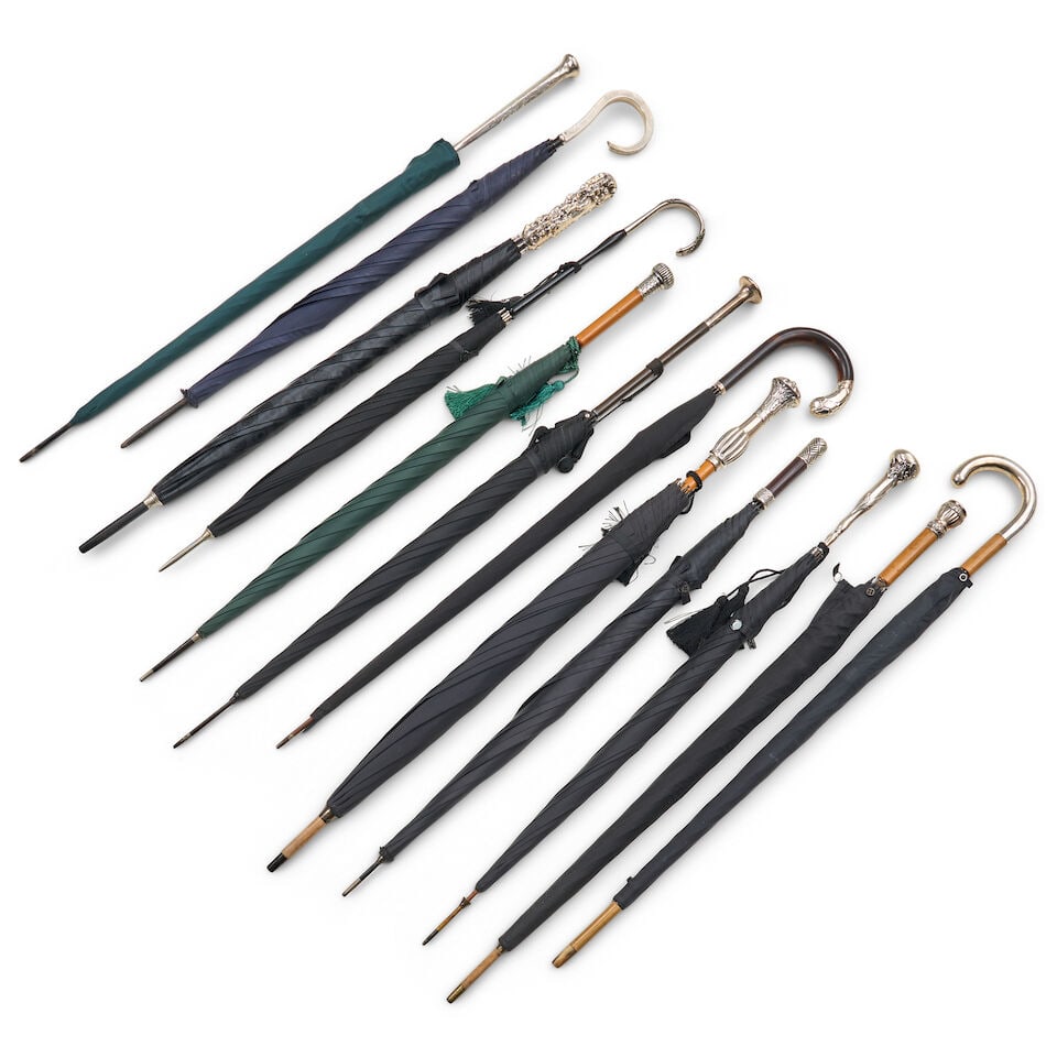 Twelve Metal and Sterling Silver-mounted Handle Umbrellas, 20th century, - 2
