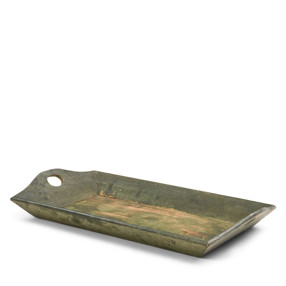 Painted Green Wooden Tray, Probably American, 19th/20th century, - 2