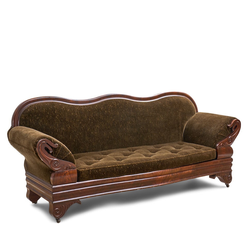 Late Classical Carved Mahogany and Mahogany-veneered Sofa, New England, c. 1830, - 2