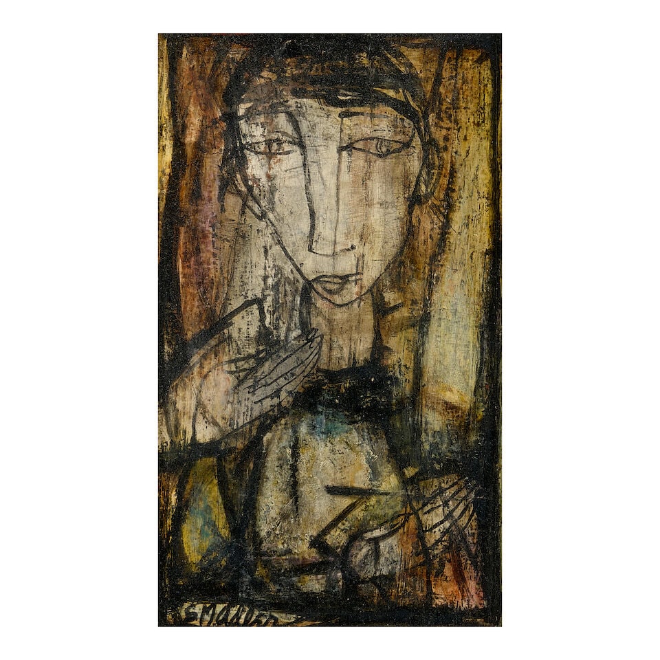 Samuel Adler (American, 1898-1979), Whimsy, 1950,: Samuel Adler (American, 1898-1979), Whimsy, 1950, gouache and ink on paper, signed 'SM adler' (lower left), framed, sight size 8 1/2 x 5, frame size 19 x 15 1/4 in. Lot to be sold without