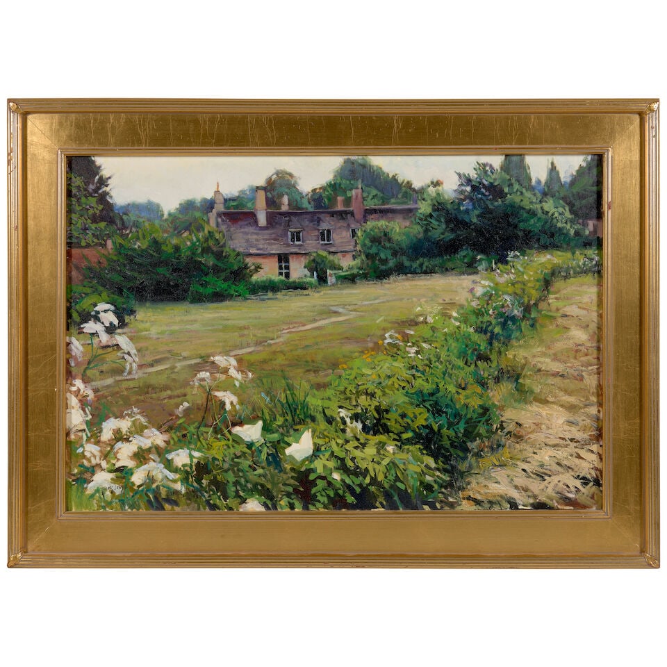 Taylor Lynde (Born 1970) Cottage, Garden Bibury sight size 20 x 29 3/4, frame size 26 x 36 in. f... - 2