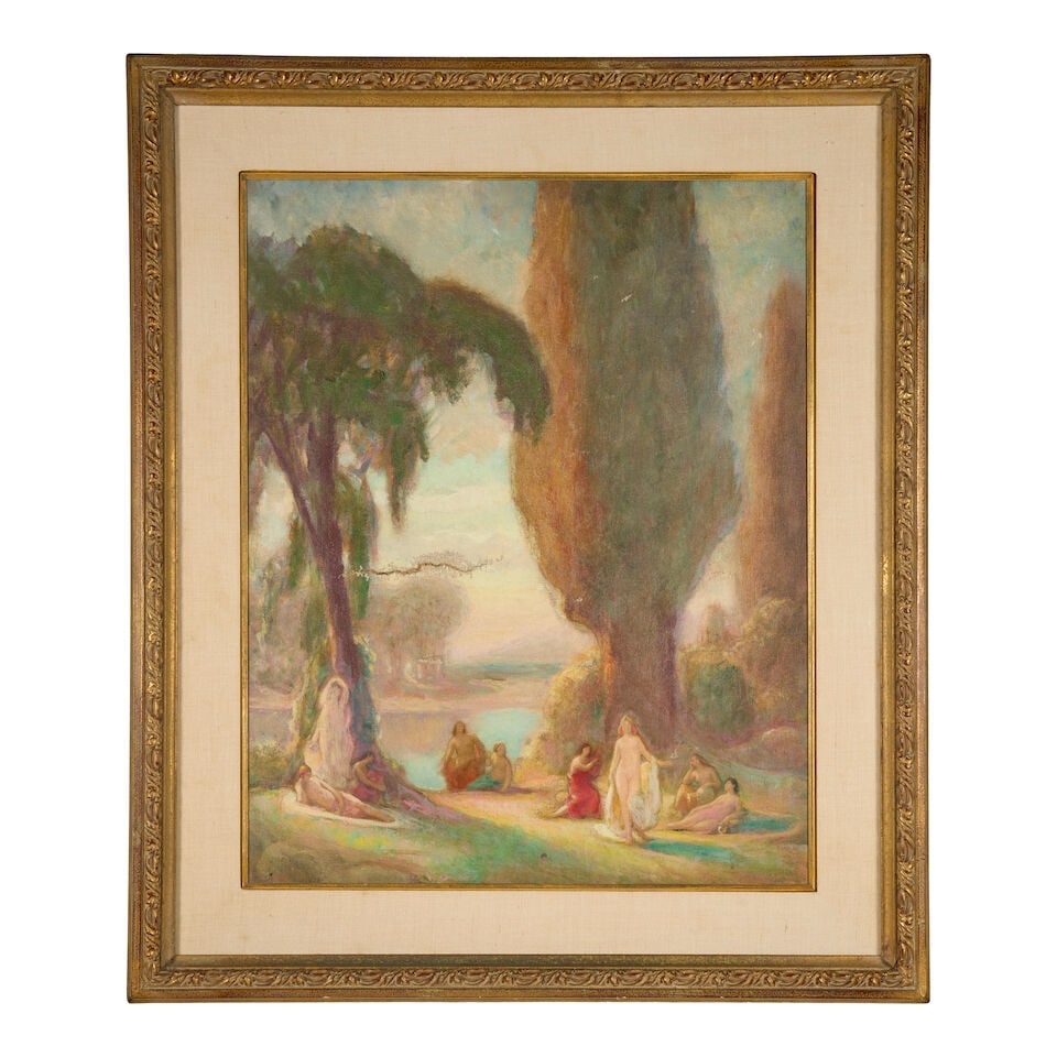 Attributed to Charles Allen Winter (American, 1869-1942) Figures by a pond, - 3