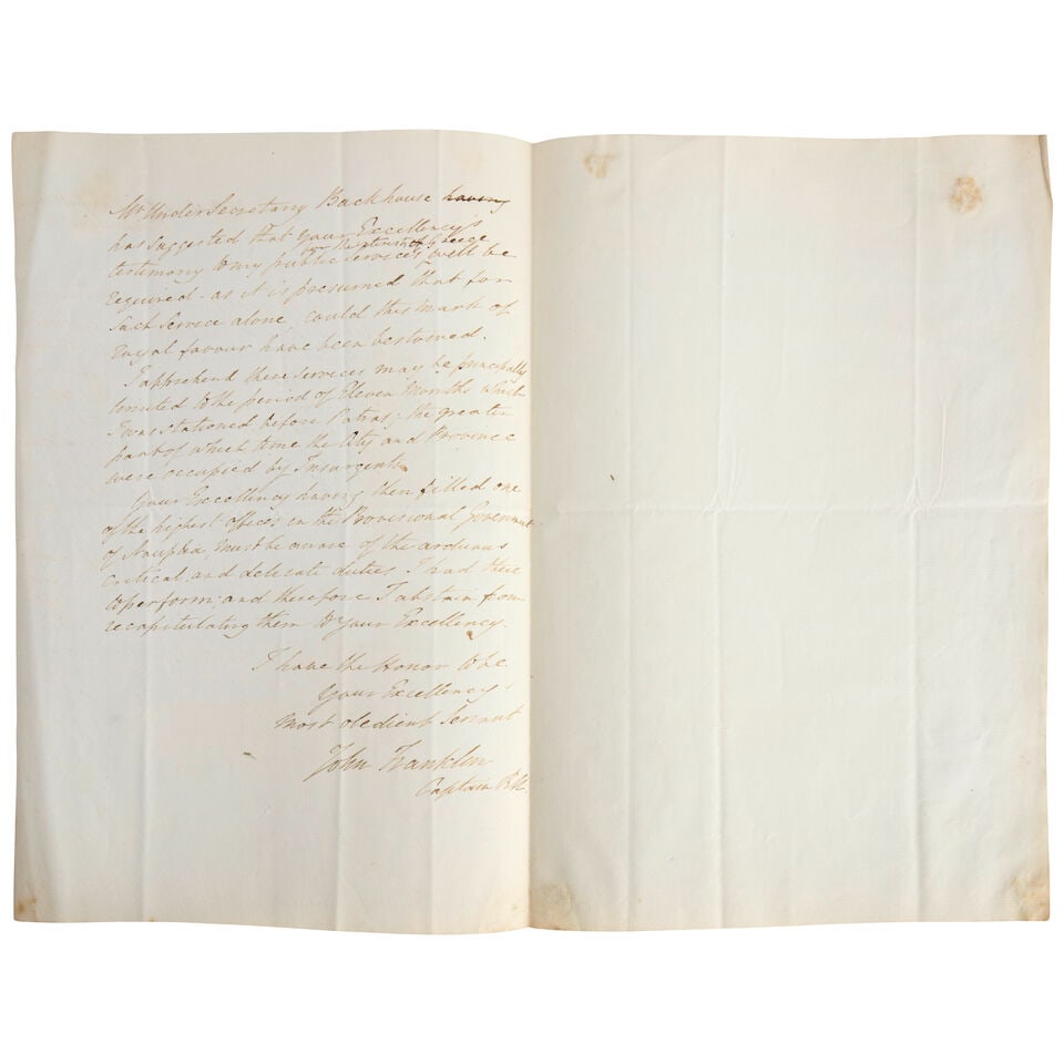 Franklin, Sir John. 1786-1847. Autograph Letter Signed, ('John Franklin'), to M. M. Tricoupi of... - 2