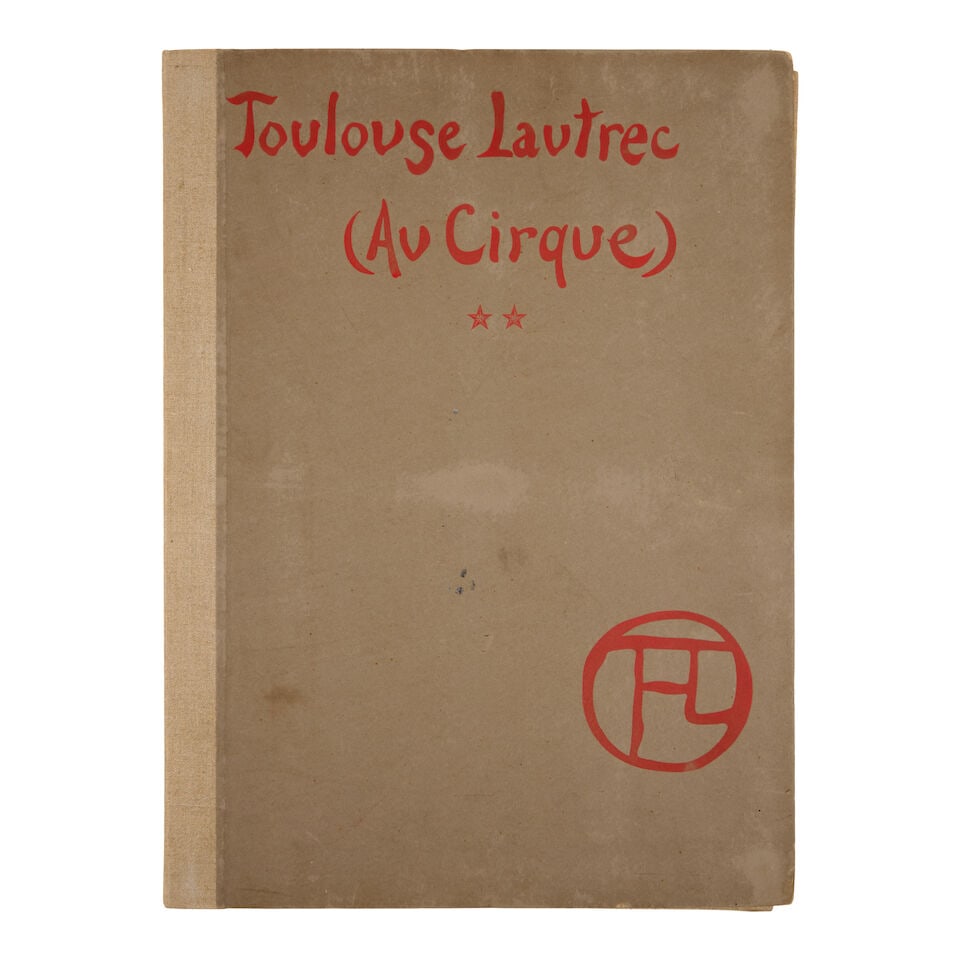 Toulouse-lautrec, Hendri De. 1964-1901. Au Cirque. Paris: Librairie de France, [1930].: Toulouse-lautrec, Hendri De. 1964-1901. Au Cirque. Paris: Librairie de France, [1930]. Folio. 17 lithographs (some in colors), tipped to card mounts, loose as issued. Housed in beige cloth-backed gray