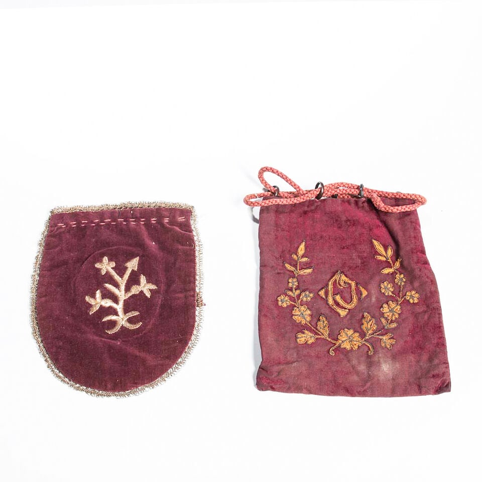 Two Embroidered Velvet Tefillin Bags and a Tallit Bag, - 3