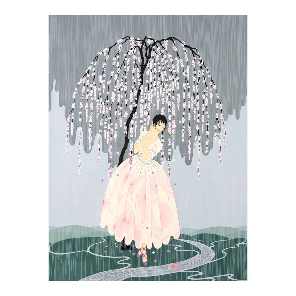 Erté (Romain de Tirtoff) (Russian/French, 1892-1990) Blossom Umbrella, 1979,: Erté (Romain de Tirtoff) (Russian/French, 1892-1990) Blossom Umbrella, 1979, Serigraph on paper, signed 'Erté' in pencil (lower right), annotated 'AP' in pencil (lower left), framed, sight s