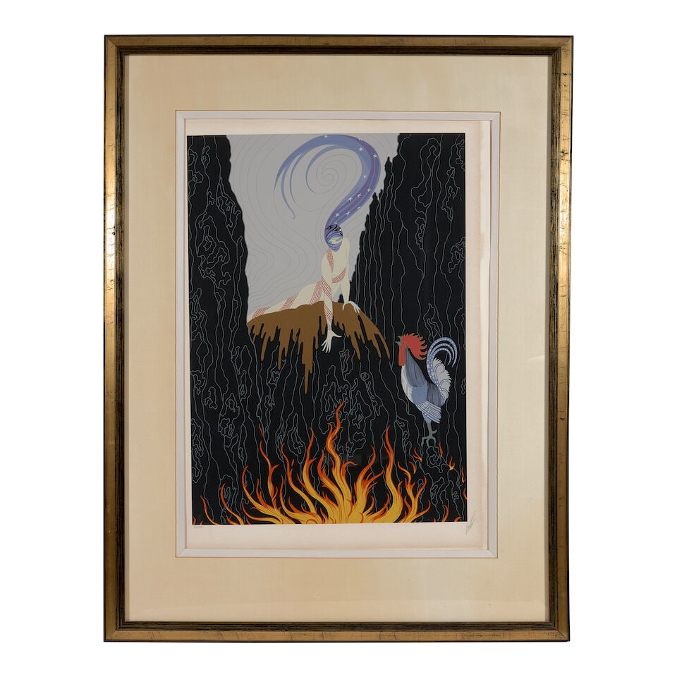 Erté (Romain de Tirtoff) (Russian, 1892-1990), The French Rooster, 1980,: Erté (Romain de Tirtoff) (Russian, 1892-1990), The French Rooster, 1980, serigraph in colors, numbered 76/300 (lower left), signed in pencil (lower right), framed, image size 26 1/2 x 18 5/8, fra