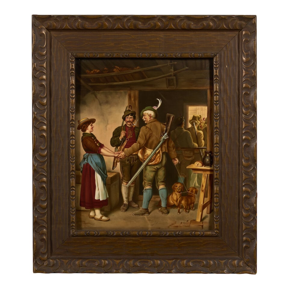 Framed Porcelain Plaque Depicting 'The Fortune Hunter', early 20th century, - 3