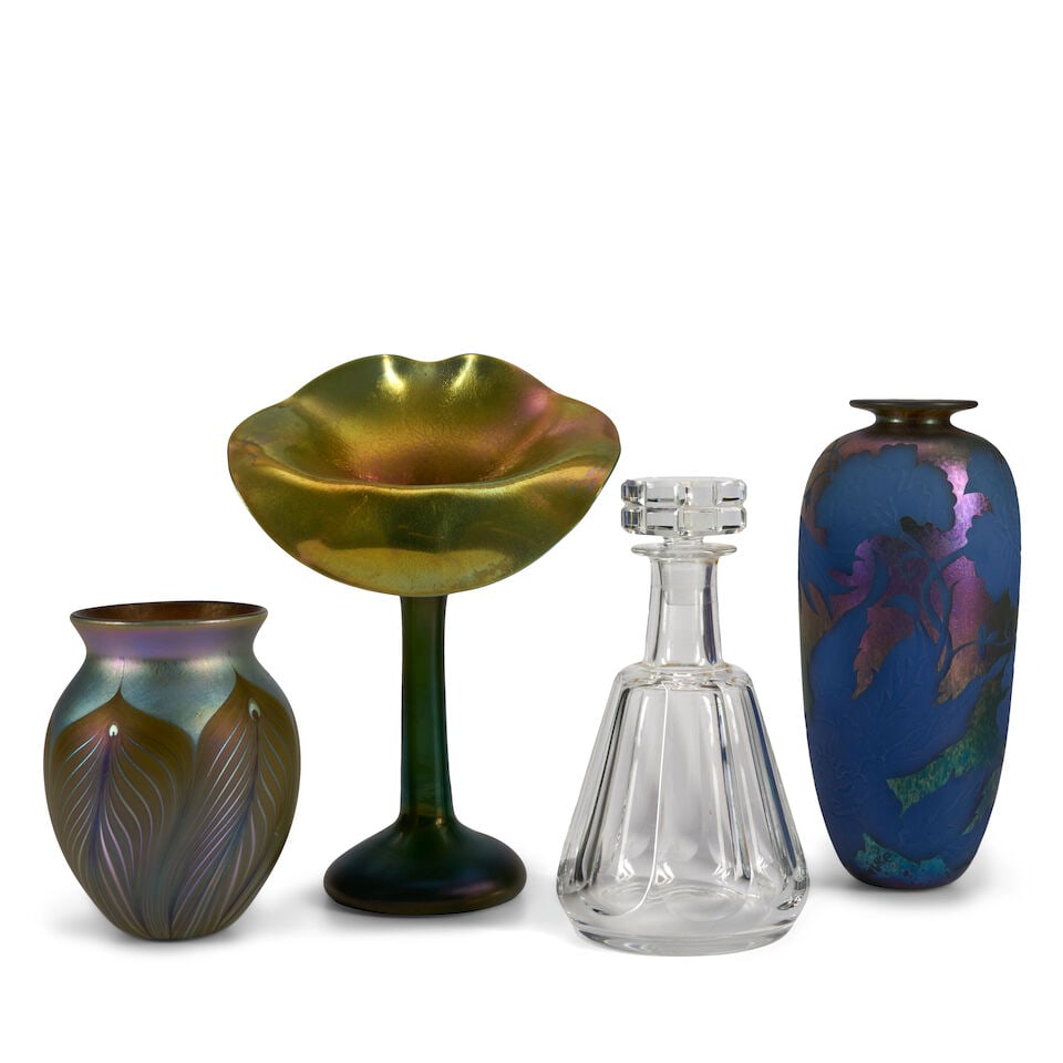 Three Glass Vases and a Baccarat Glass Decanter, late 20th century, (1 of 2)